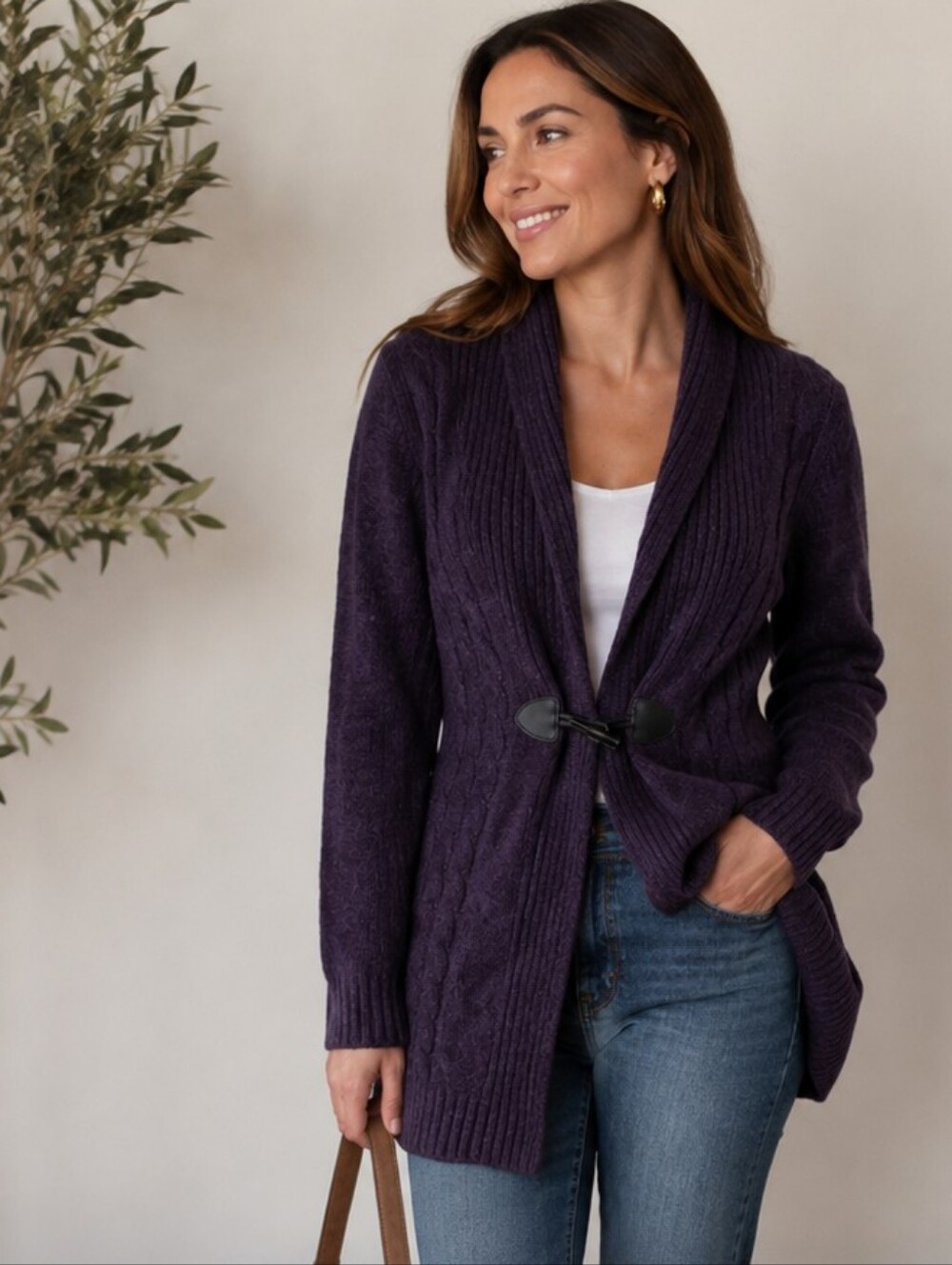Iris Purple Cable Knit Cardigan by Debbie Morgan